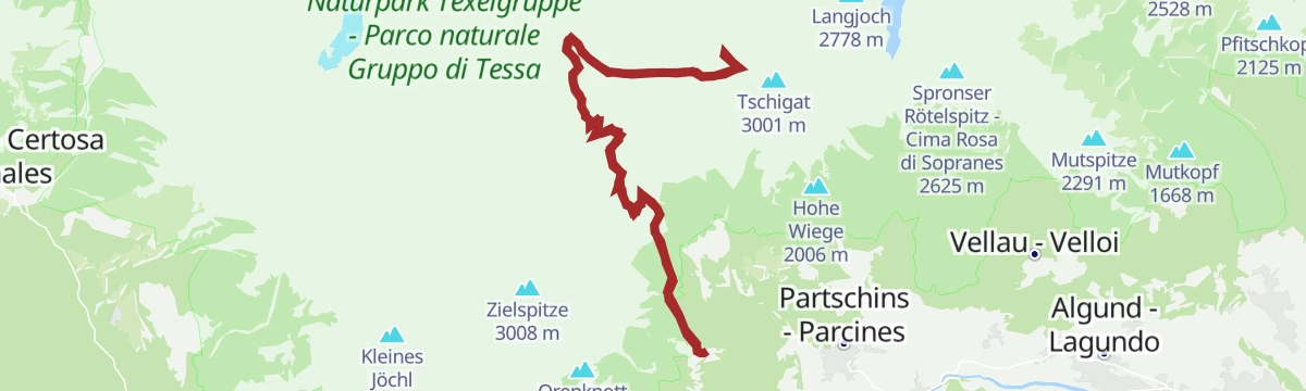 Route map: Escursione alpinistica alla Cima Rosa di Parcines / Rötelspitz (3.037 m)